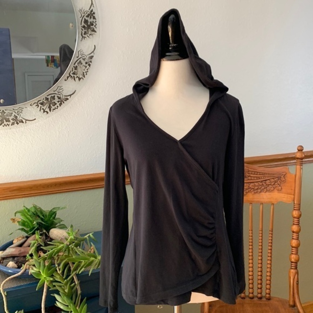 Soft Surroundings Carter Black hooded Shirred Top XS